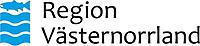 Logotyp för Region Västernorrland. En blå fisk med tre vågor under.