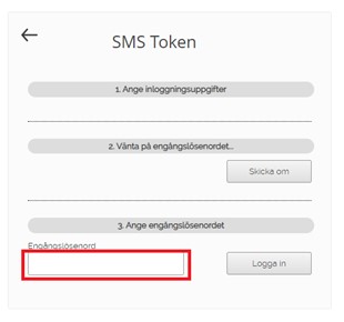Inloggning: fyll i sms-koden.