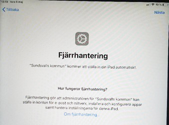Skärmdump på iPad som visar fjärrhantering, läge 1.