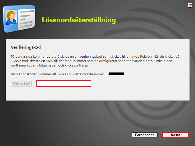 Skämklipp på tjänsten lösenordsåterställning.