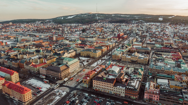 Drönarbild över Sundsvalls stad