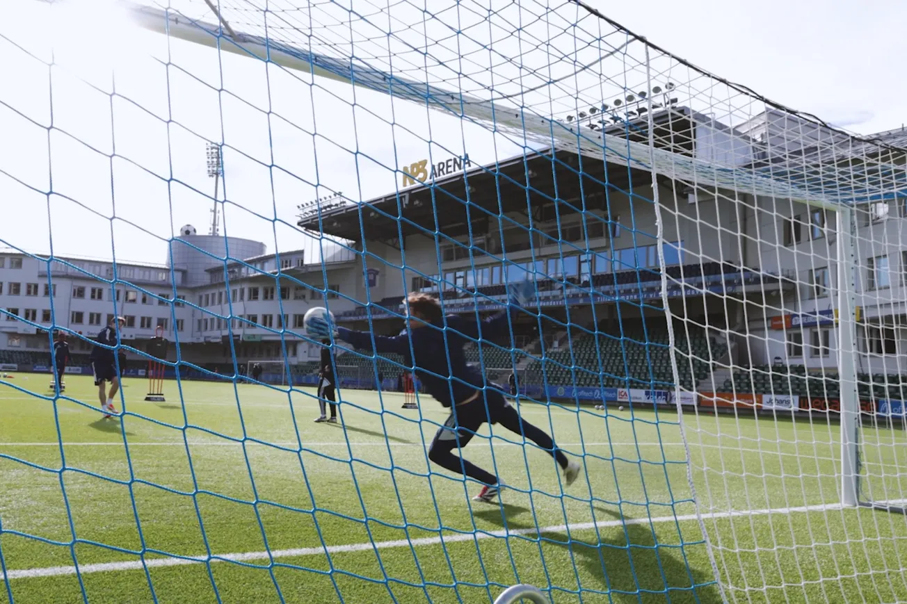 En grupp människor som spelar fotboll på en plan.