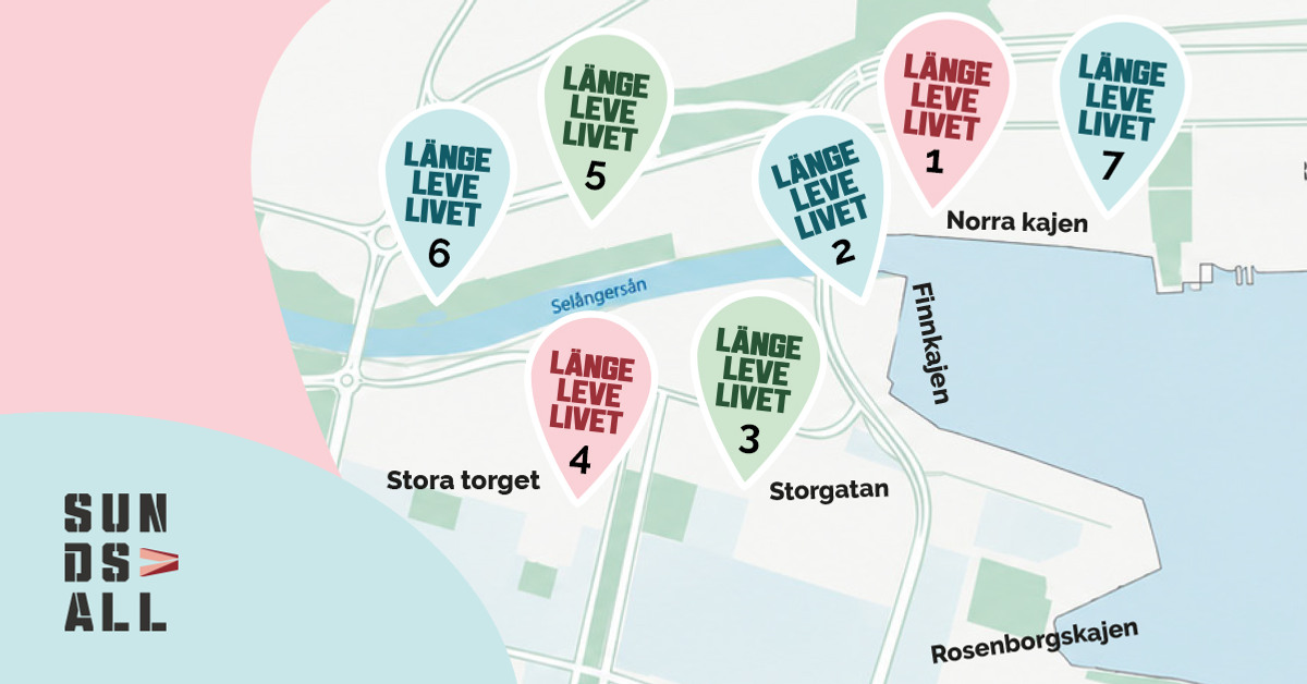 Illustration föreställandes en karta i glada färger över Sundsvall.