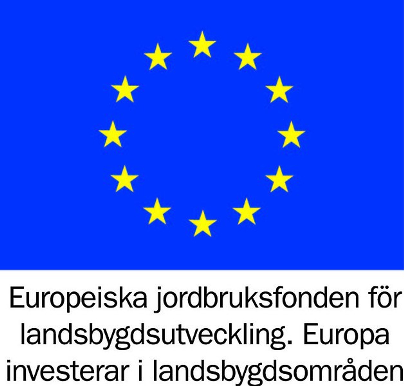 EU-flagga som i detta fall symboliserar att projektet stöttas av Europeiska jordbruksfonden.