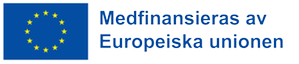 Logotyp för EU-finansiering. EU:s flagga med blå bakgrund och gula stjärnor i en ring.