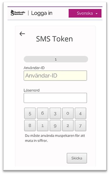 Vy för inloggning: användar-ID och lösenord.