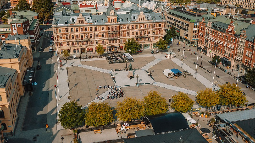 Drönarbild över Stora torget i Sundsvall